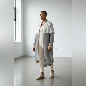 Stylish White and Gray Long Jacket